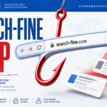 Search-fine.com browser hijacker shown as a redirect hook in a browser search bar.