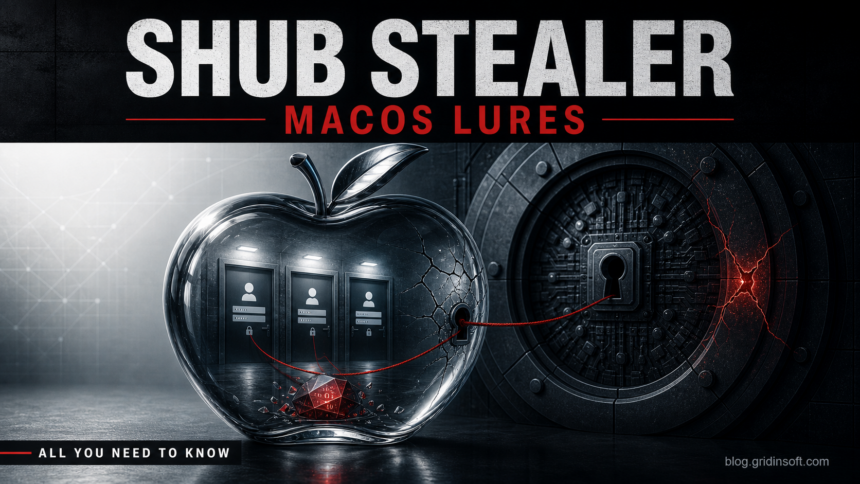 SHub macOS stealer fake login lures editorial illustration