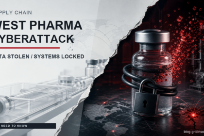 West Pharmaceutical cyberattack allegory with medicine supply chain and locked vial