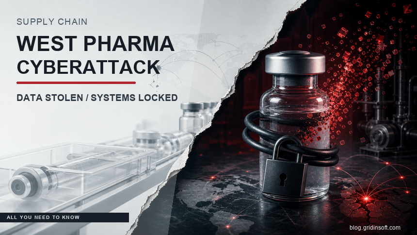 West Pharmaceutical cyberattack allegory with medicine supply chain and locked vial