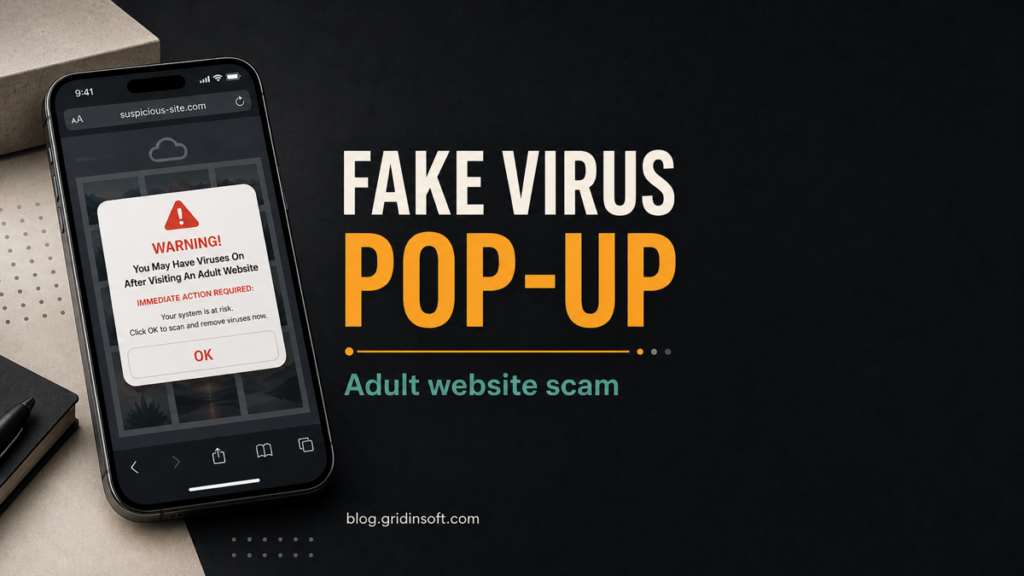 Fake virus alert pop-up on a phone browser