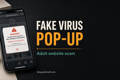 Fake virus alert pop-up on a phone browser