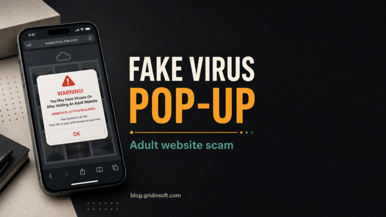 Fake virus alert pop-up on a phone browser