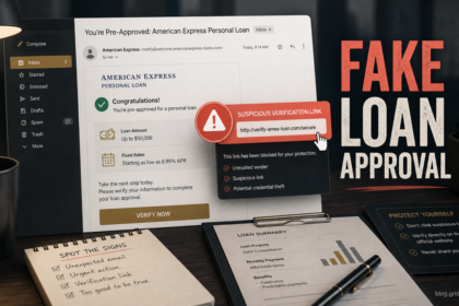 Fake loan approval email with a suspicious verification link warning
