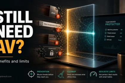 Antivirus protection stopping suspicious files and links before they reach a Windows laptop