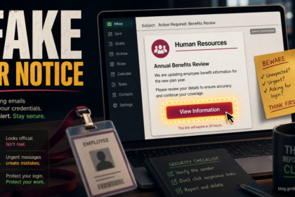 Fake HR benefits notice phishing email with a View Information button