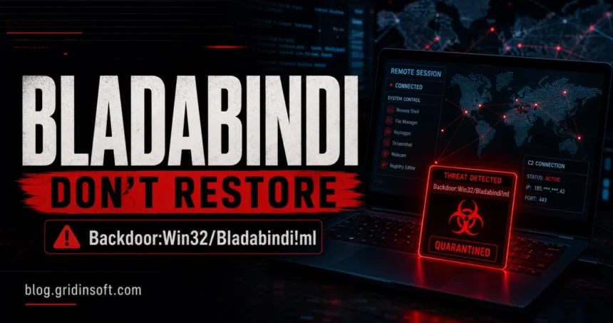 Bladabindi!ml Removal Guide 1 Backdoor:Win32/Bladabindi!ml detection warning poster