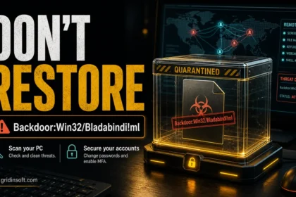 Backdoor:Win32/Bladabindi!ml quarantine warning with do not restore guidance