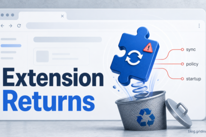 Browser extension returns after removal because sync, policy, or startup persistence restores it.