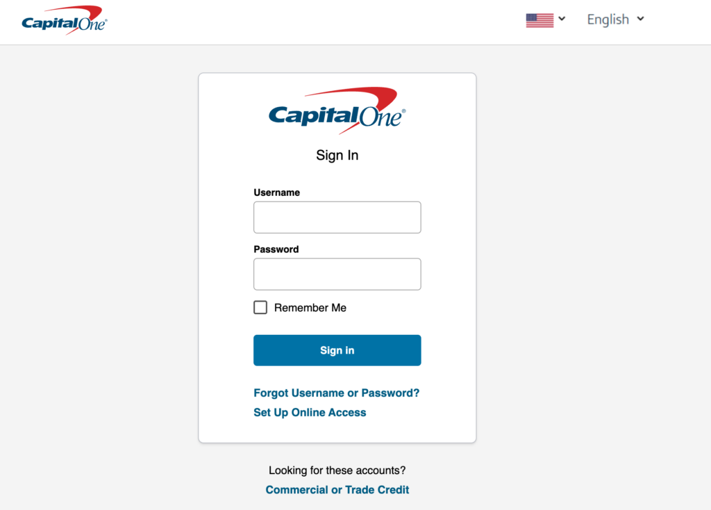 Fake Capital One sign-in page asking for username and password on a blob URL.
