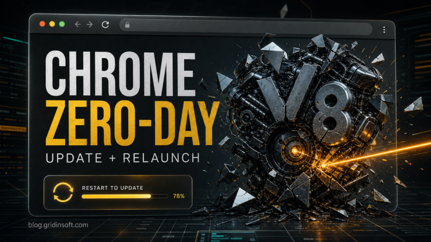 Chrome CVE-2026-11645 warning with update and relaunch prompt