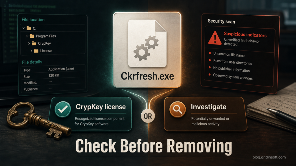 Ckrfresh.exe safety check between CrypKey licensing and suspicious indicators.