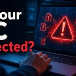 Computer virus warning signs on an infected Windows PC.