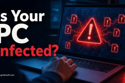 Computer virus warning signs on an infected Windows PC.