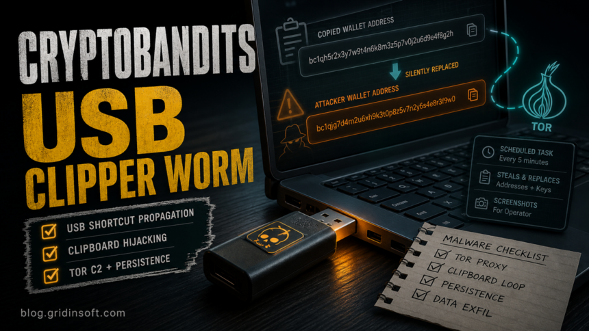 CryptoBandits.A USB Clipper 1 CryptoBandits USB clipper replacing a copied cryptocurrency wallet address