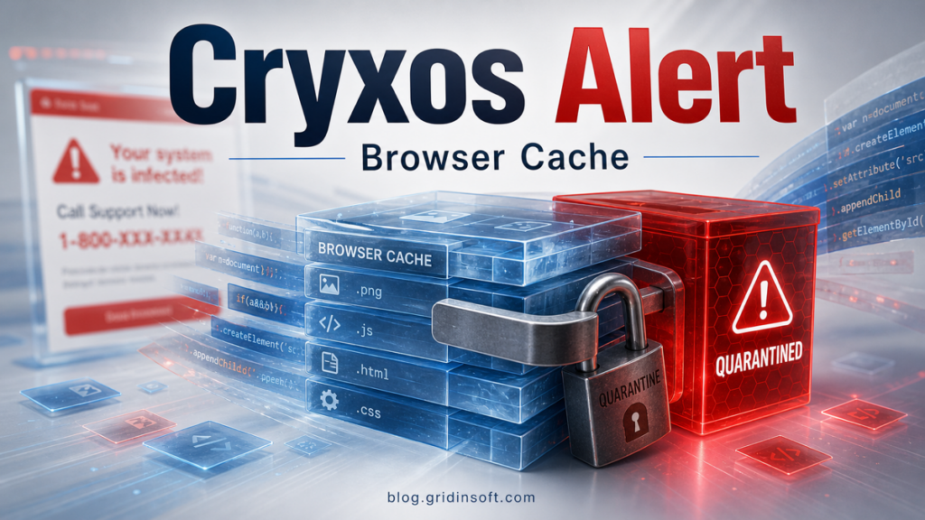 Microsoft Defender Trojan:JS/Cryxos.ASI!MTB browser cache alert