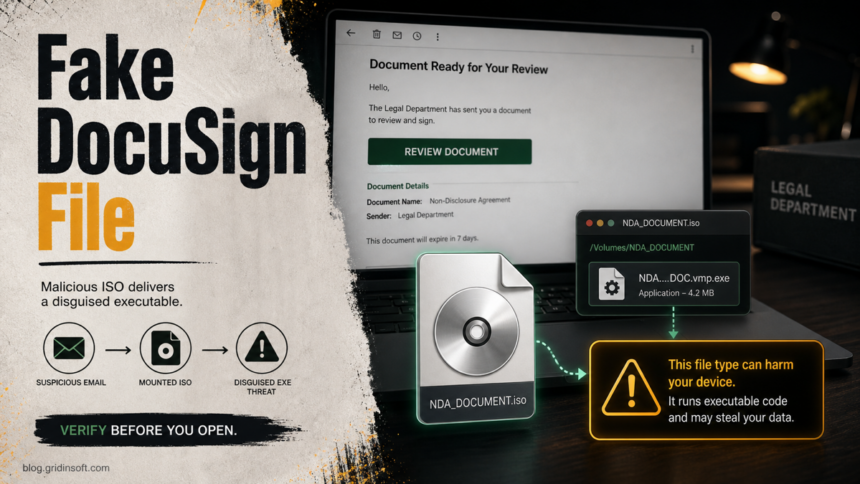 Fake DocuSign document request leading to a malicious ISO file