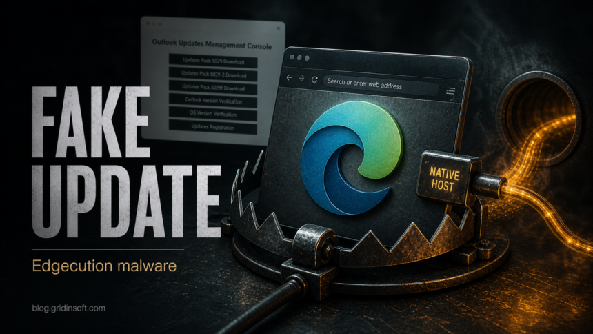 Fake update trap connected to a Microsoft Edge backdoor and native host tunnel.