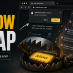 Ellinfituns.com notification permission trap with fake browser alerts.