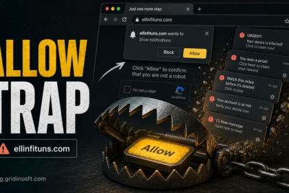 Ellinfituns.com notification permission trap with fake browser alerts.