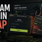 Fake FACEIT verification page with a fake Steam login window pulling Steam Guard and CS2 item cards into a phishing trap.