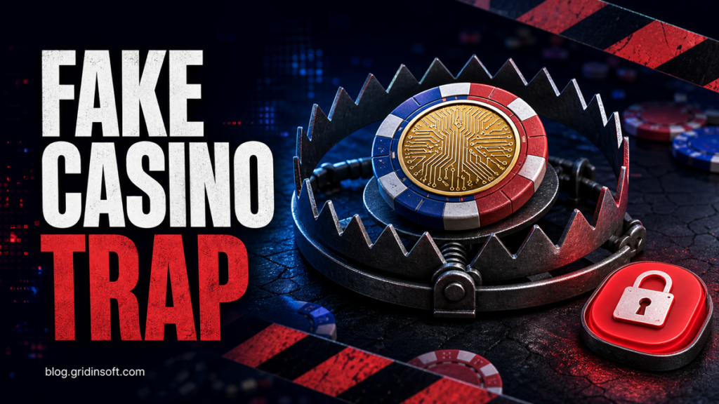 Fake crypto casino trap with a locked withdrawal button.