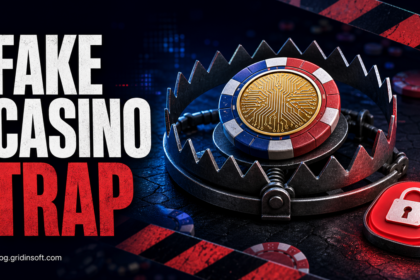 Fake crypto casino trap with a locked withdrawal button.