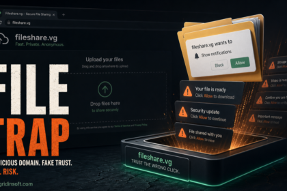 A fake file-sharing page turns into a Fileshare.vg browser notification trap.