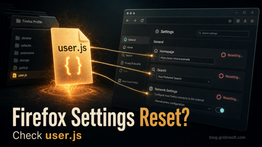 Firefox user.js Hijack: Stop Settings From Changing Back 1 Firefox user.js file forcing browser homepage, search, and proxy settings to reset.
