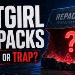 FitGirl Repacks safe-or-trap warning with a cracked repack installer box and red question mark.