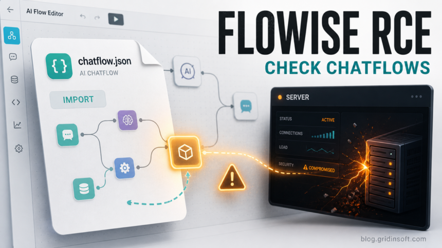 Flowise chatflow import leading to a server RCE warning.