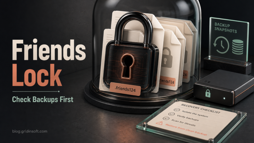 Friends ransomware locks files with the .friends124 extension before recovery checks.