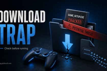 GameDrive.org cracked game download risk poster with a blocked setup file.