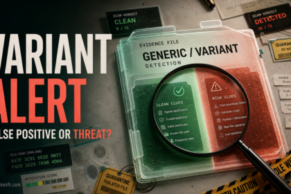 A Gen:Variant alert being checked by file source, path, signature, and scanner context.