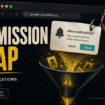 Permission trap warning for Google-cloudflare.cc fake notifications.