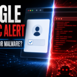 Poster for Google unusual traffic warning showing a real verification check split from a malware lure.