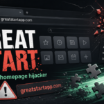 Greatstartapp.com browser homepage redirect cleanup illustration.