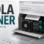 Editorial image showing a Hola Browser miner warning with me.exe and hola_monitor_svc indicators.