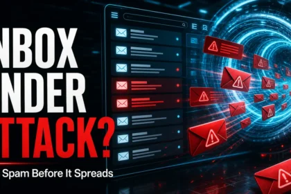 Spam emails being pulled from an inbox into a quarantine vortex