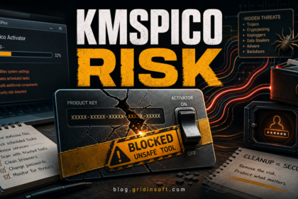KMSPico risk warning with cleanup checks for hidden tasks, services, and bundled malware.