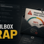 Mailbox Trap poster showing a fake email storage quota alert used for credential phishing.