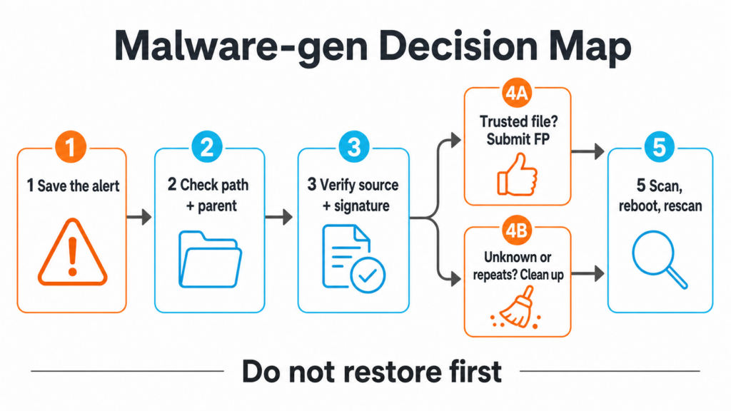 Decision map for Win32:Malware-gen and Other:Malware-gen alerts.