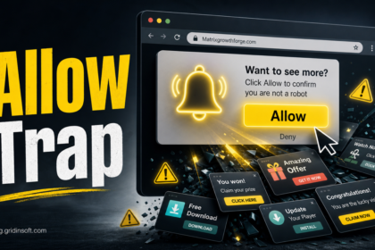 A browser permission prompt turns into a Matrixgrowthforge.com notification trap.