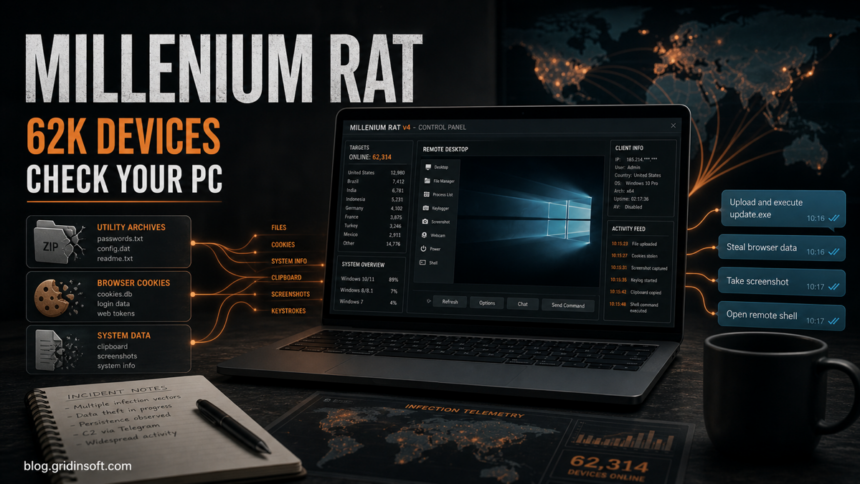 Millenium RAT v4 infection map and Windows cleanup warning