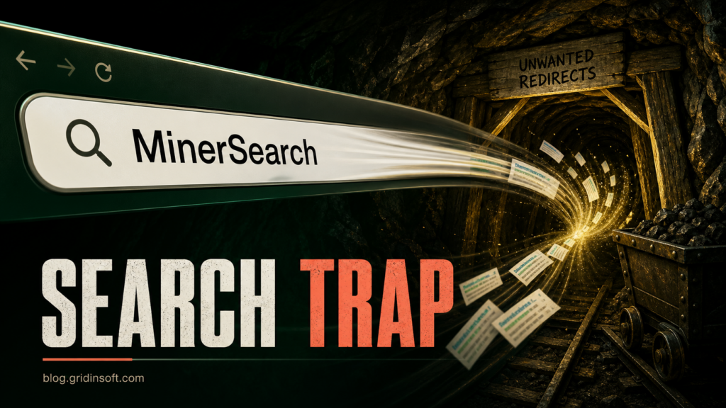 Browser search bar being pulled into an unwanted MinerSearch redirect tunnel.