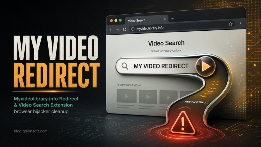 Browser search redirect trap for Myvideolibrary.info cleanup.