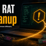 Navi RAT cleanup warning on a Windows laptop with account recovery cues