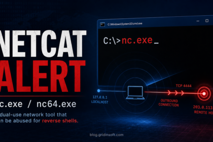 Netcat alert poster showing nc.exe and nc64.exe as a suspicious outbound connection.