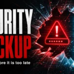 Security Checkup poster with red cyber alarm, six check marks, and blog.gridinsoft.com signature.