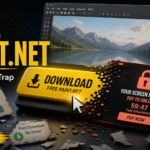 Fake Paint.NET download button turning into a lock-screen warning.